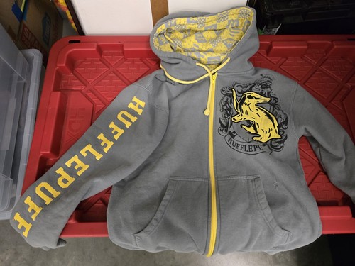 Harry Potter Wizarding World *Hufflepuff* Full Zip Hooded Hoodie Gray/Yellow XS