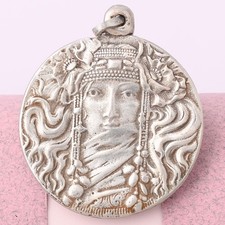 Vtg Art Nouveau Gibson Girl Lady LARGE 835 Silver Pendant
