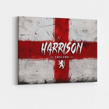 Personalised Name England Flag Canvas Three Lions Football Wall Art Decor UK