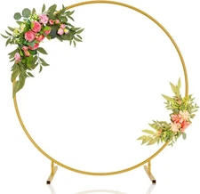 7.2ft Round Backdrop Stand, Stable Balloon Arch Stand, Metal Wedding Arch(Gold)