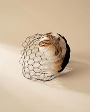 Vintage 1940s Feather Fascinator Hat with Veil / Cream and Brown Feather
