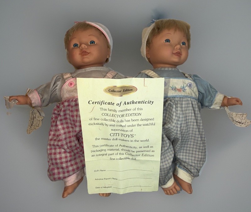 1998 CitiToy Twin Baby Dolls- Blonde Boy & Girl Blue Eyes - TC10 - BS137 & BS132