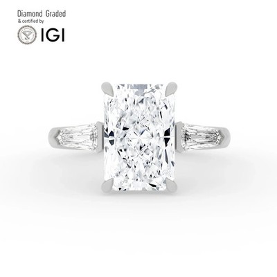 Radiant Diamond Trilogy Ring 14k White Gold Labgrown 3.70 Ct Solitaire