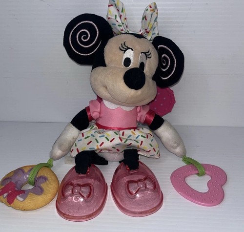 Disney Baby Minnie Mouse Pink Dress Plush Rattle Teether Crinkle Hanging Toy 15”