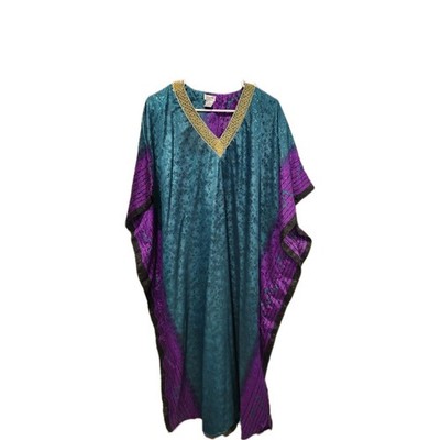Vintage Sante Caftan Kaftan Mumu Silky Lounge Dress Beach Purple Green Gold 1 Sz