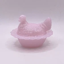 NEW Mosser Crown Tuscan Pink Miniature Hen on Nest Chicken Salt Cellar