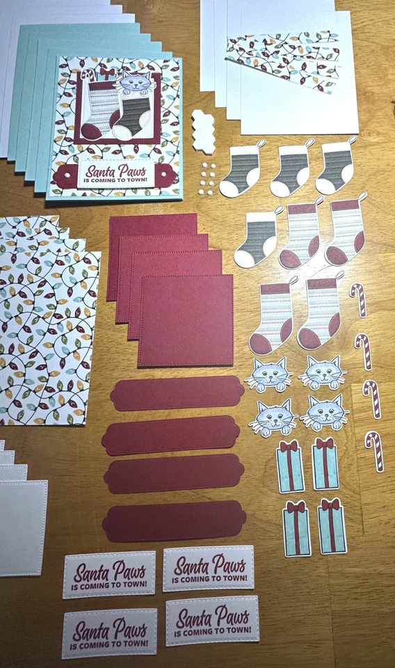 Stampin’ Up!  Juego de 5 tarjetas de Navidad Paws, gatos, troquelados, DSP Foto 3 de 4