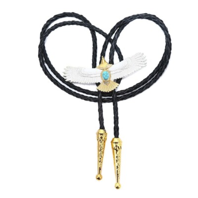 Bolo Tie Flying Eagle Turquoise Mens Necklace Western Cowboy Gift