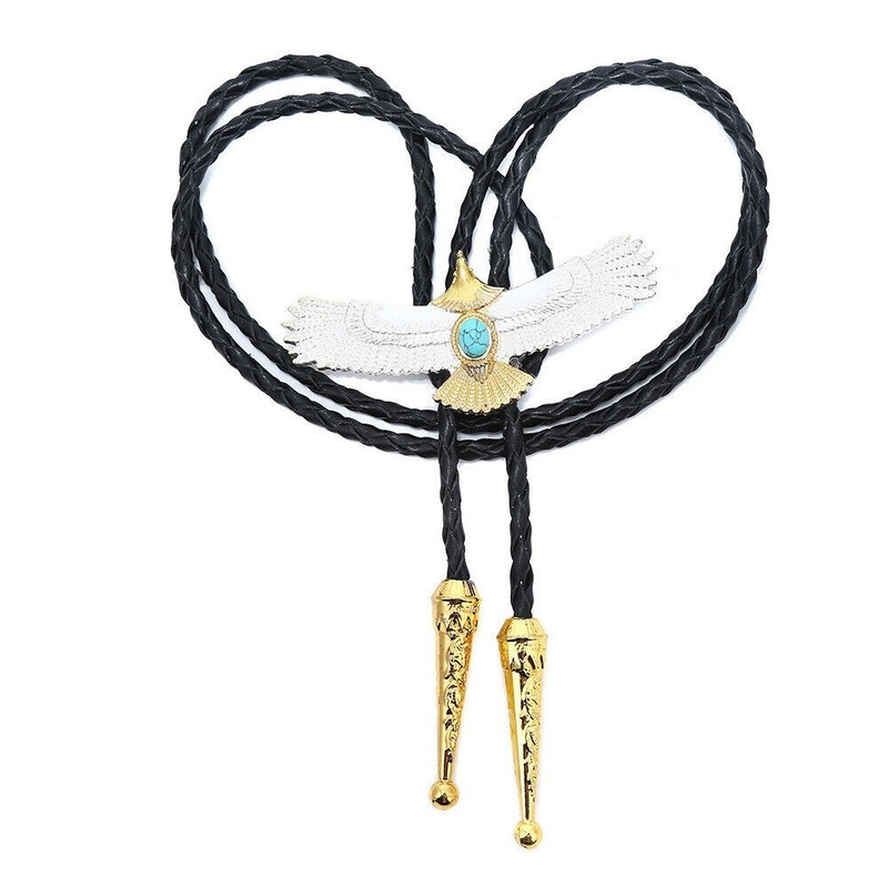 Bolo Tie Flying Eagle Turquoise Mens Necklace Western Cowboy Gift