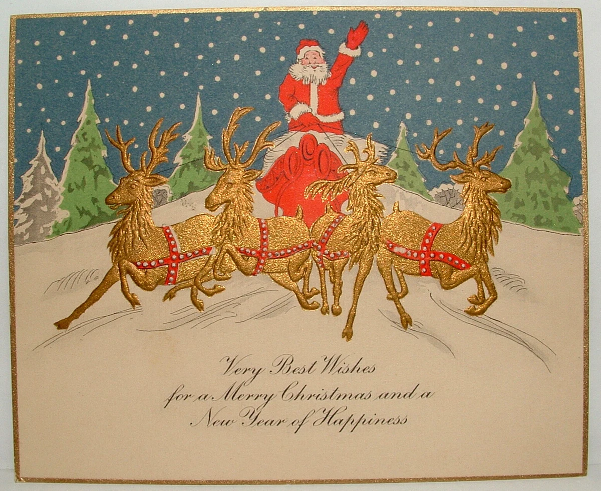 Ancienne carte gaufrée Joyeux Noël / Merry Christmas ETATS UNIS Année