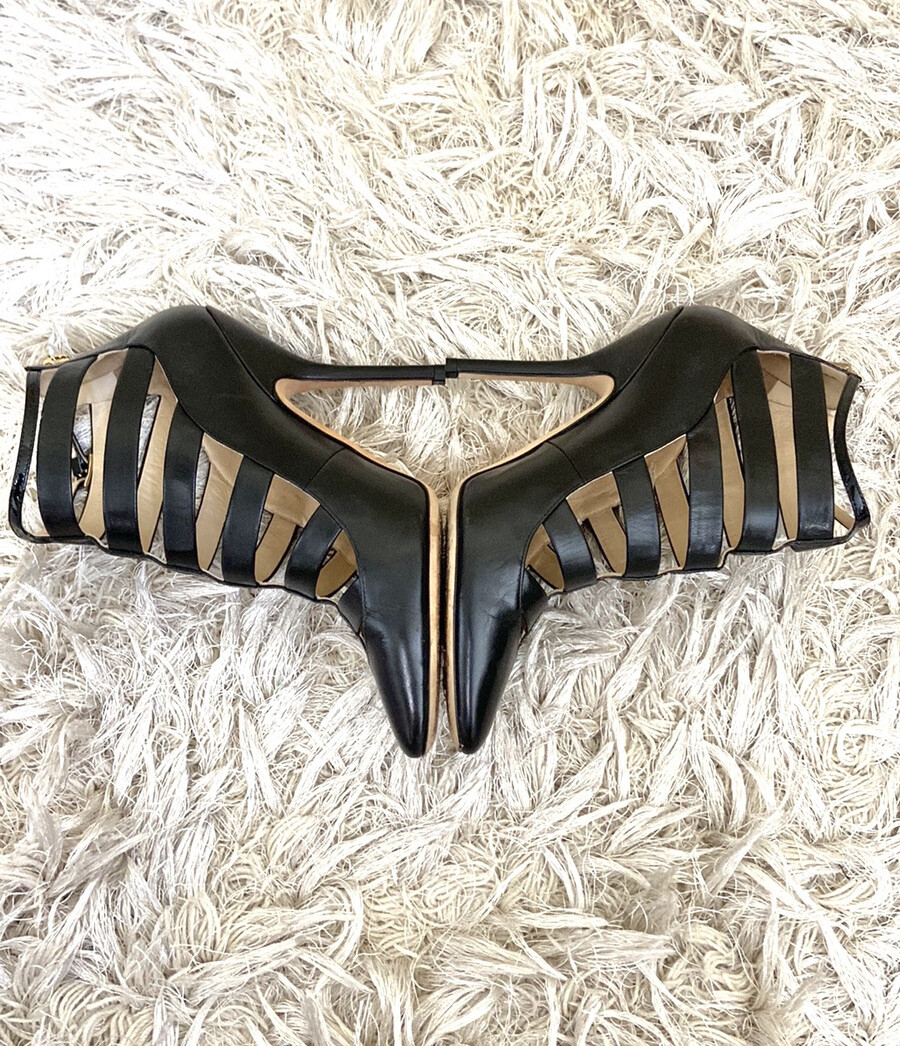 Jimmy Choo Freeze Rare Black Leather Pointed Toe Stra… Gem