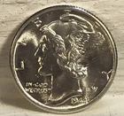 1944-P Bright White BU Silver Mercury Dime with Luster. Free Shipping. Z