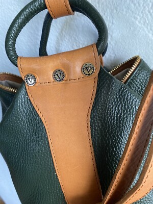Valentina Pebbled Leather Convertible Backpack in Dark Green With Tan Trim Valentina | Bags | Valentina Tan Leather Backpack With  main image 4