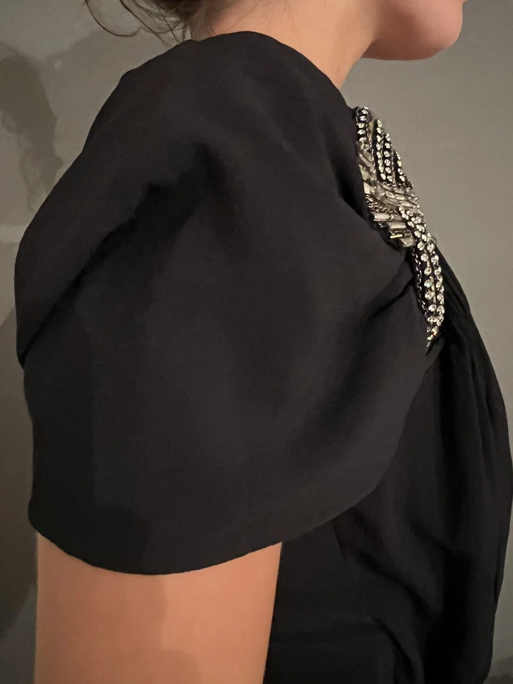 GUCCI Vintage Black Silk Art Deco Embellished Evening Gown Dress 40 4 Small - Image 4 of 4