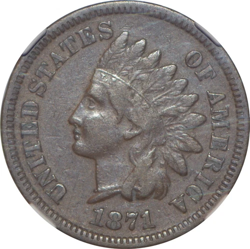 1871 Shallow N Indian Head Cent - NGC VF25BN - very tough variety!