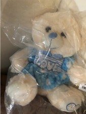 Valentine  s Day Rare Vintage Blue Plush Soft Stuffed Teddy Bear Plushie Gift