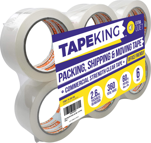 Tape King Quiet Packing Tape - Pack of 6, Clear, Heavy-Duty, Packaging, Boxing a - Picture 4 of 12