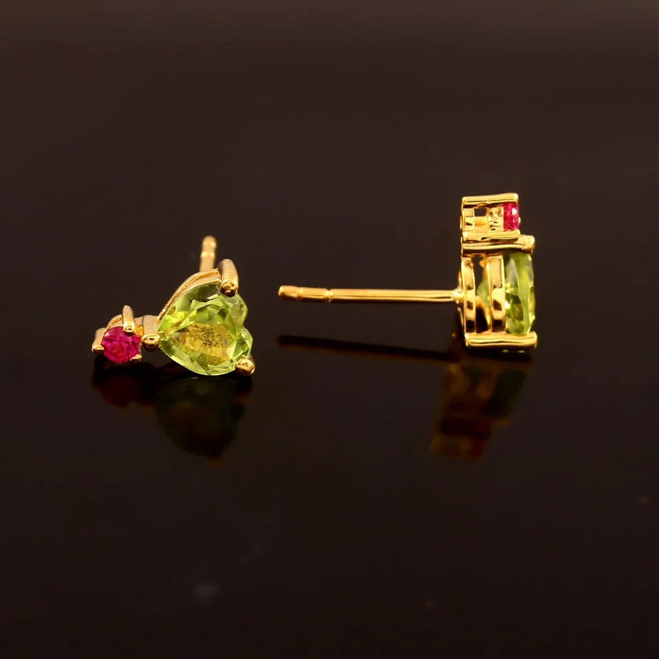 Beautiful Heart Earring 925 Sterling Silver Peridot Ruby Gemstone Stud Earring - Image 2 of 4