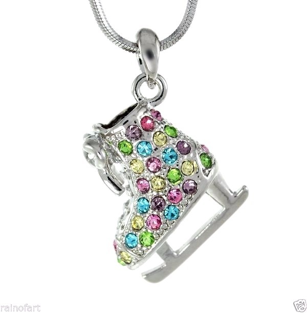 Swarovski Crystal Ice Skating Hockey Charm Pendant Multi-Color