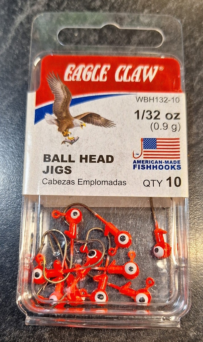 Eagle Claw WBH132-10 Ball Head 1/32oz ORANGE Fishing Jig