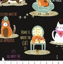 Feline Drive Fabric PURRFECT PARTNERS Cats Phrases - Fat Quarter 18"x22" FQ