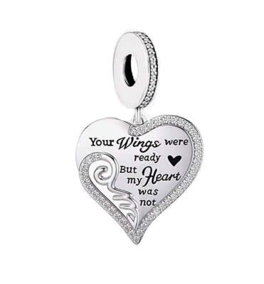 S925 Silver Your Wings Were Ready Memorial Family Heart Charm -YOUnique Designs