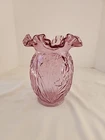 Fenton Cranberry Pink Ruffled Rim Daffodil Embossed Vase 8"