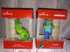 Hallmark Minecraft Zombie and Dinosaur Christmas Tree Ornaments New in Box