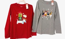 Lot of 2 Cat & Jack Girl’s Size XXL (18) Graphic T-Shirts Red & Gray Holiday NEW