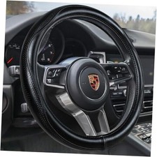 Top Grade Black Genuine Leather Steering Wheel Cover Men Women, Luxury