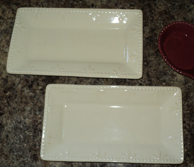 Signature Housewares Sorrento IVORY WHITE Stoneware Rectangle Platter Set of 2