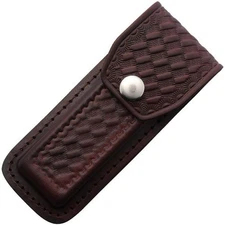 Sheaths Red-Brown Basketweave Leather Belt Pouch For Up To 5" - SH1263