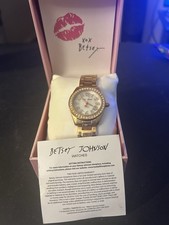 Betsey Johnson XOX Watch Crystal Bezel Pink Heart Hands Needs Battery In Box