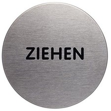 Durable Picto 490161 Door Sign "Ziehen" Pull Round 65 mm Metallic Silver Germ