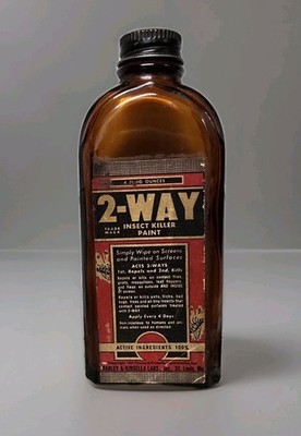 Vintage 2-Way Insect Killer Paint Amber Poison-Era Bottle w/ Original Label