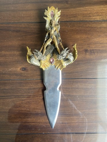 Franklin Mint Serpent Sage Fantasy Dagger Julie Bell Art Knife 15" Dragon Pewter