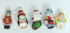 Lot Of 5 Blown Glass Christmas Ornaments Penguin Santa Toy Soldier