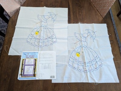 2 FINISHED 18'' QUILT Sq from JDNA Fab PANELS Hand Embr w/BELLE x Craft Projects