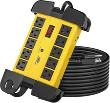 CRST 10 Outlets Heavy Duty Power Strip Yellow 15A 15ft