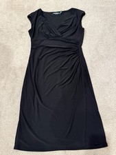 Lauren Ralph Lauren Black Sleeveless V Neck Ruched Sheath Dress Faux Wrap 8