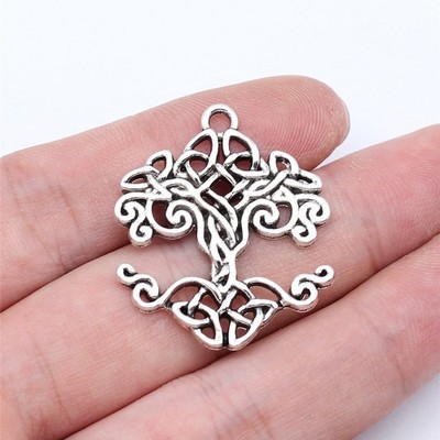 10PCS Antique Silver Tone Metal Filigree Tree of Life Charm Pendant GGS195