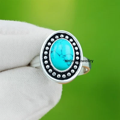 Bague cadeau en argent sterling 925 pierre précieuse turquoise fait main tail... - Photo 1/4