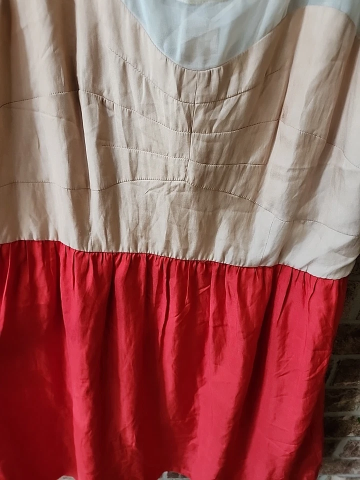 Vestido American Eagle rojo/melocotón y transparente vestido fluido talla 16 Foto 3 de 4