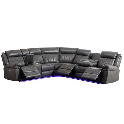 GOOEEN 6-Seater Electric Recliner Sofa Modern Faux Leather Living Room Set Gray