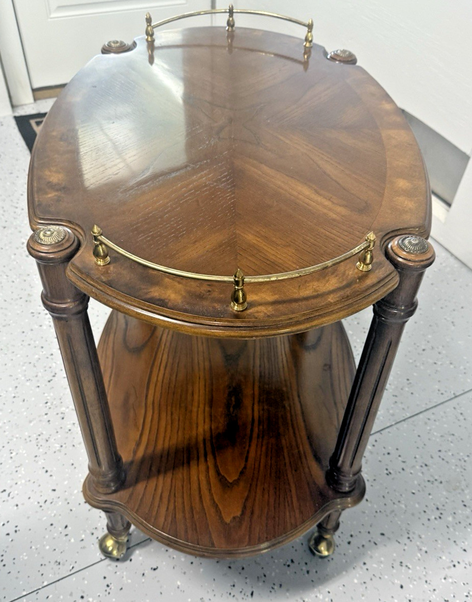 Vintage Mid Century Cocktail Bar Tea Cart Server Rolling 2 Tier Serving Table 