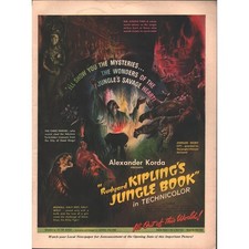 THE JUNGLE BOOK—ORIGINAL 1942 MOVIE ADVERTISEMENT—VIBRANT FULL-COLOR PRINT AD f9