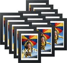 14 Pack Black 4x6 Picture Frames Bulk Set, Tabletop or Wall, With Mat or Without
