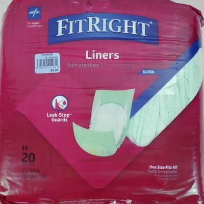 FitRight Incontinence Adult Liners, Extra Absorbent, 20 Count; One Size Fits All