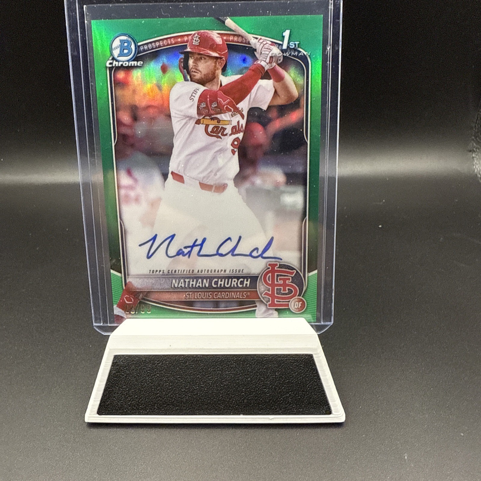 2025 Bowman Chrome NATHAN CHURCH TRUE GREEN 1st On-Card Auto # /99 Cardinals