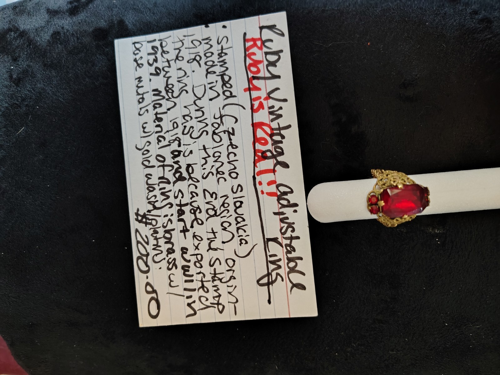 Vintage Art Deco Adjustable Ruby Red Emerald Cut … - image 1